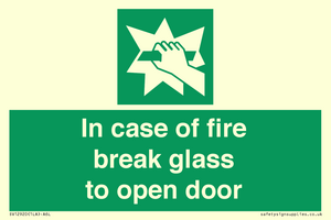 In case of fire break glass to open door